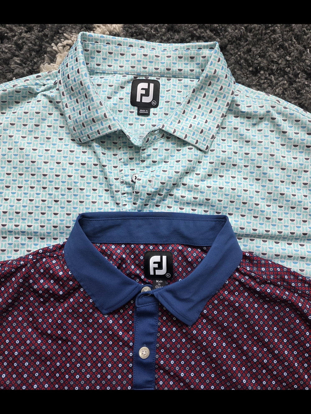 FootJoy Men's Printed Golf Polo - Aqua & Burgundy Size XL Set Of Two